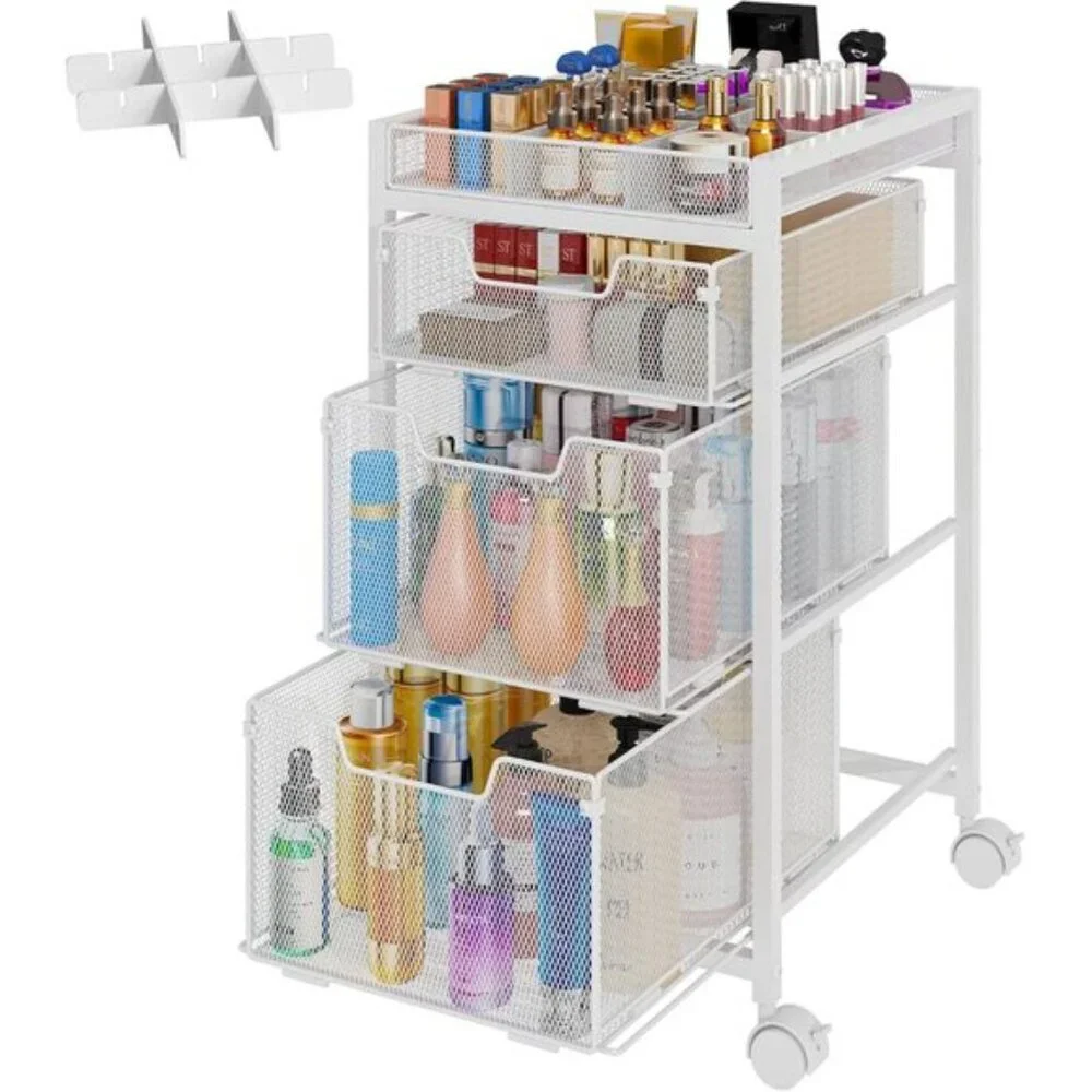 New Rolling Makeup Cart Organizer, 3-Drawer White Vanity Storage with Wheels